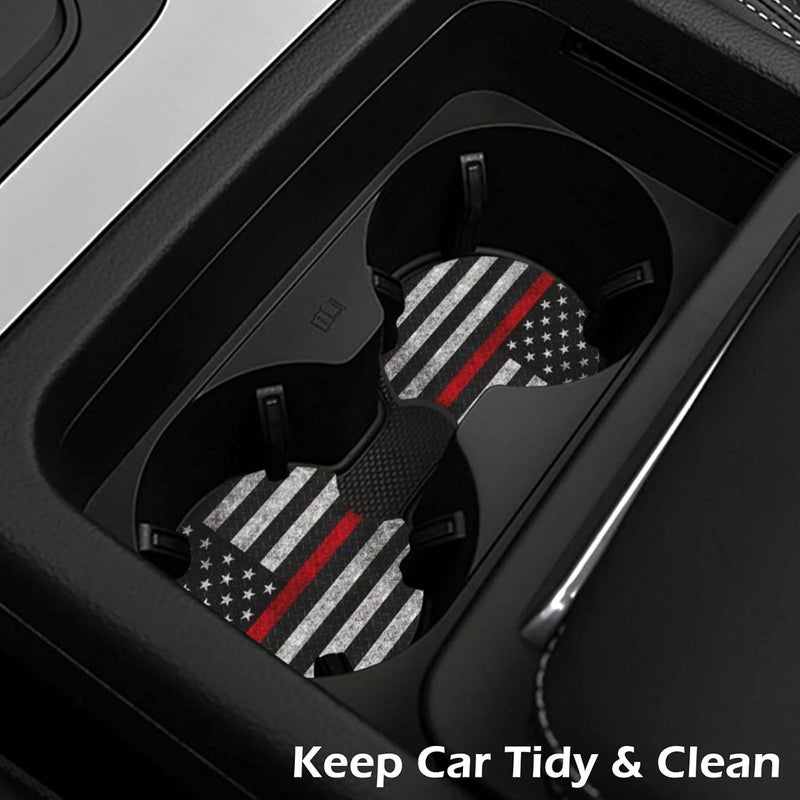 KARREAL 2 Pcs Car Cup Coasters, Red Grey American Flag Universal Non-Slip Rubber Car Coasters for Cup Holders 2.75 inch, Car Interior Accessories for Men - Image 4